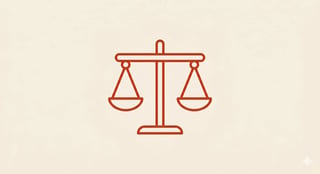 Scales of justice icon in red outline on beige background