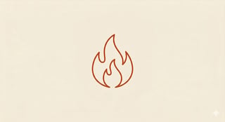 Simple line drawing of a fire flame icon in reddish-brown color on a beige background