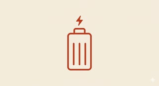Red outline icon of a battery with a lightning bolt on a beige background