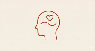 Red line icon of a head silhouette with a heart symbol inside the mind area